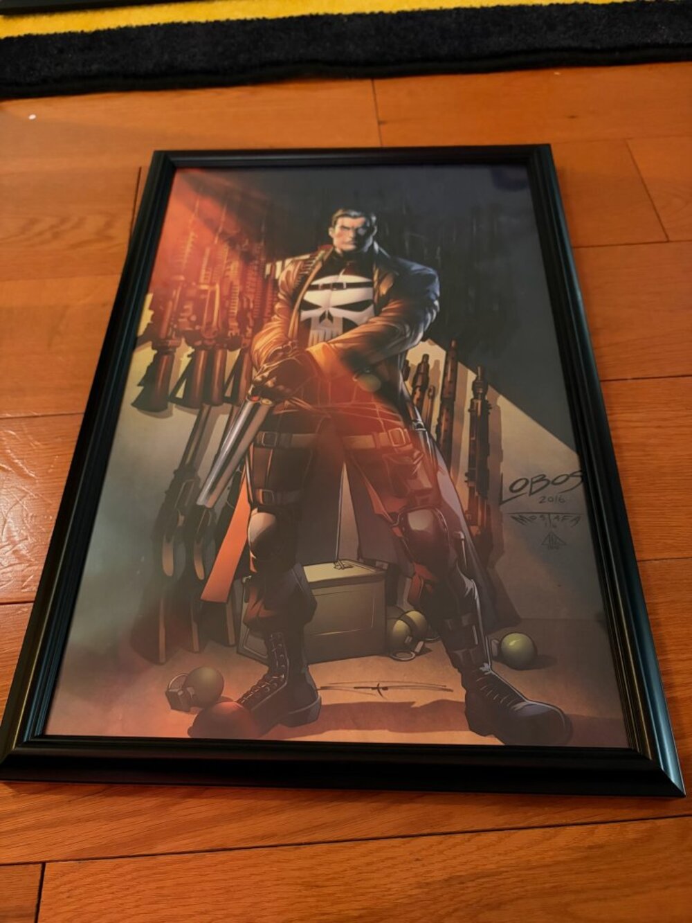 Marvel Punisher Framed Art Print Signed Lobos 2016 - Comic Wall Decor